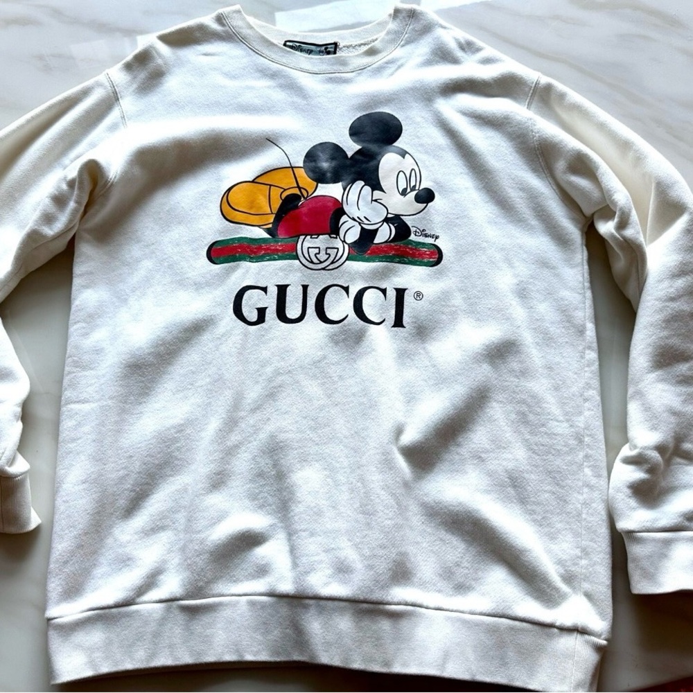 Gucci White Crewneck Sweater with Mickey Mouse